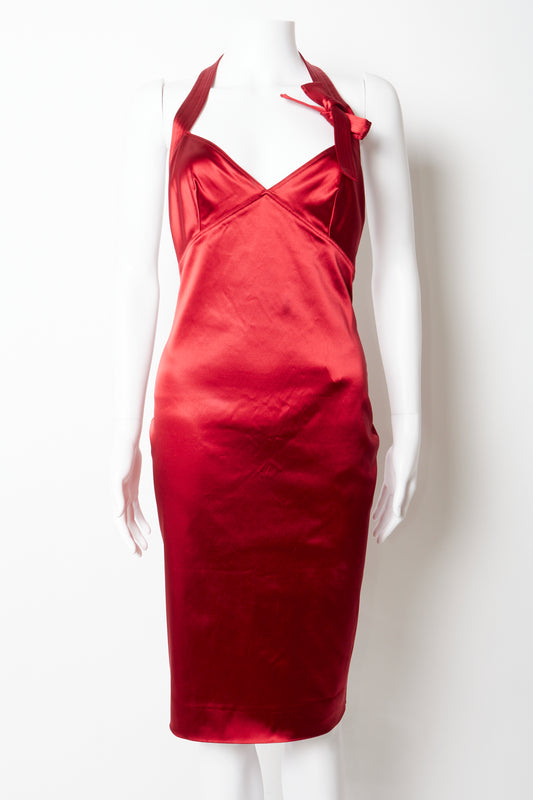 Christian Dior 2004 Red Bow Open Back Midi Dress