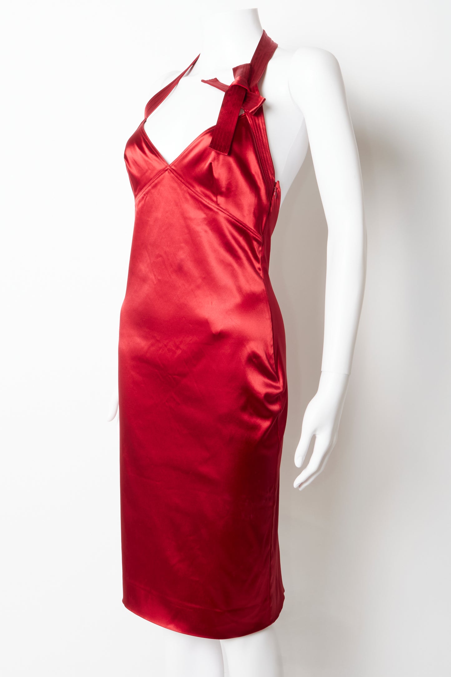 Christian Dior 2004 Red Bow Open Back Midi Dress