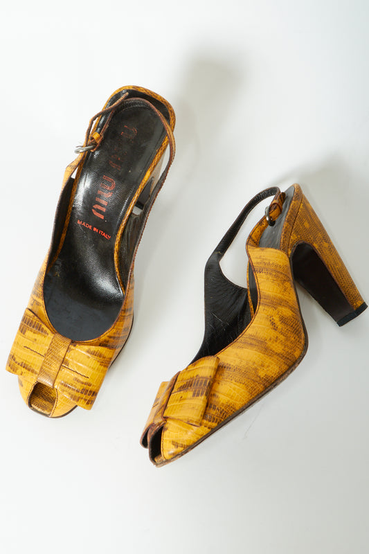 Miu Miu Yellow Snakeskin Leather Bow Vintage Heels