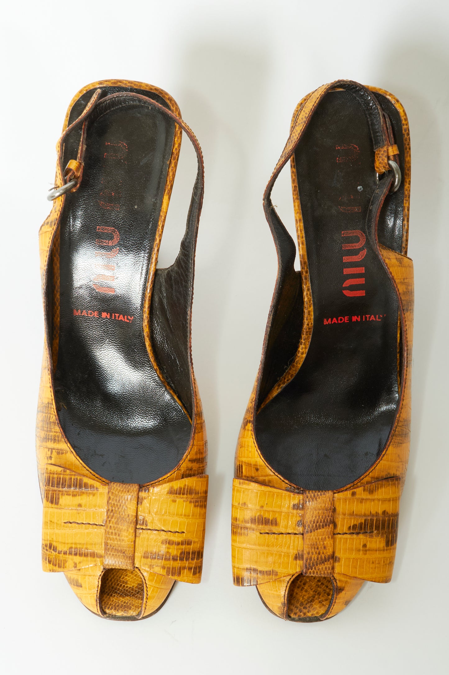 Miu Miu Yellow Snakeskin Leather Bow Vintage Heels