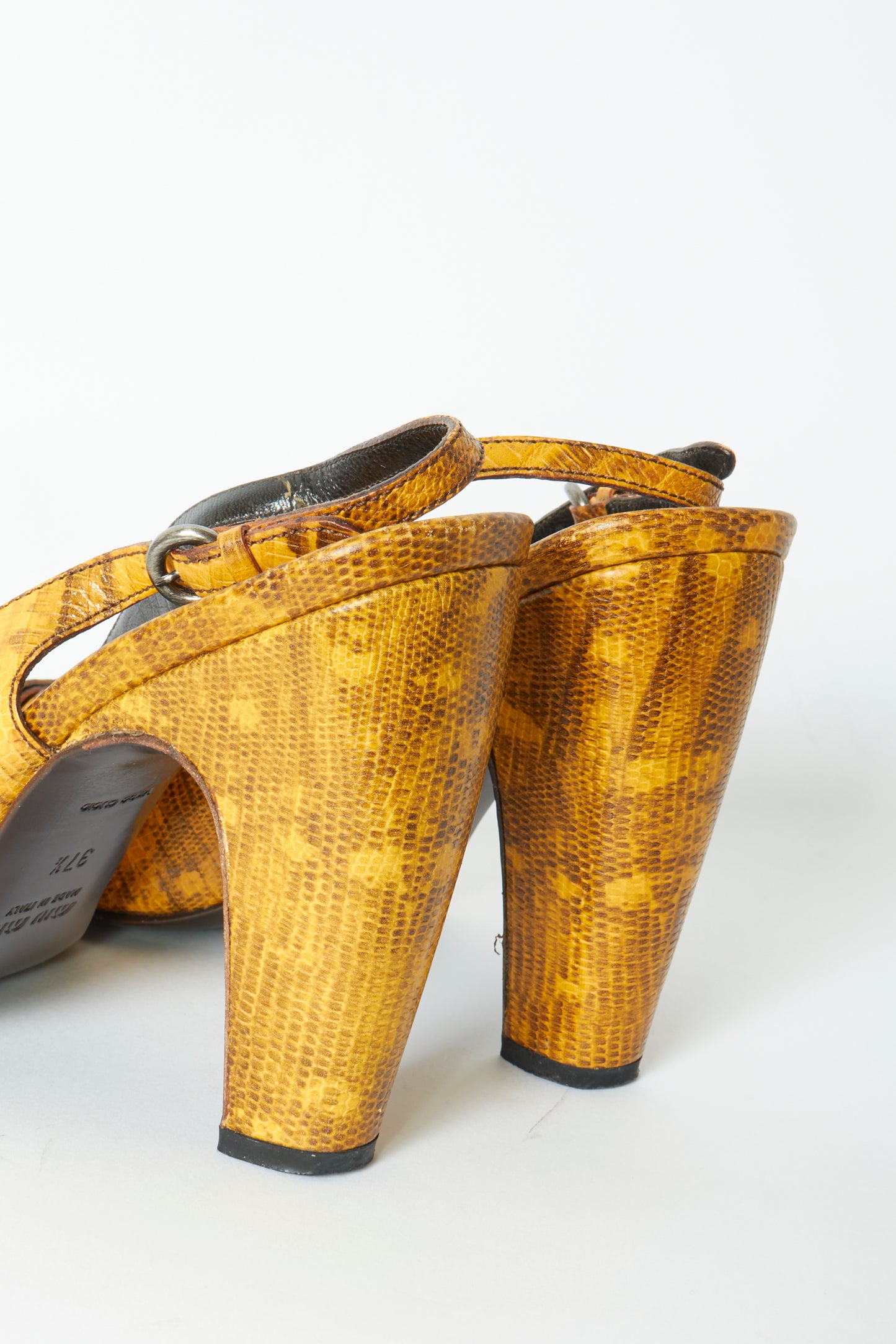 Miu Miu Yellow Snakeskin Leather Bow Vintage Heels