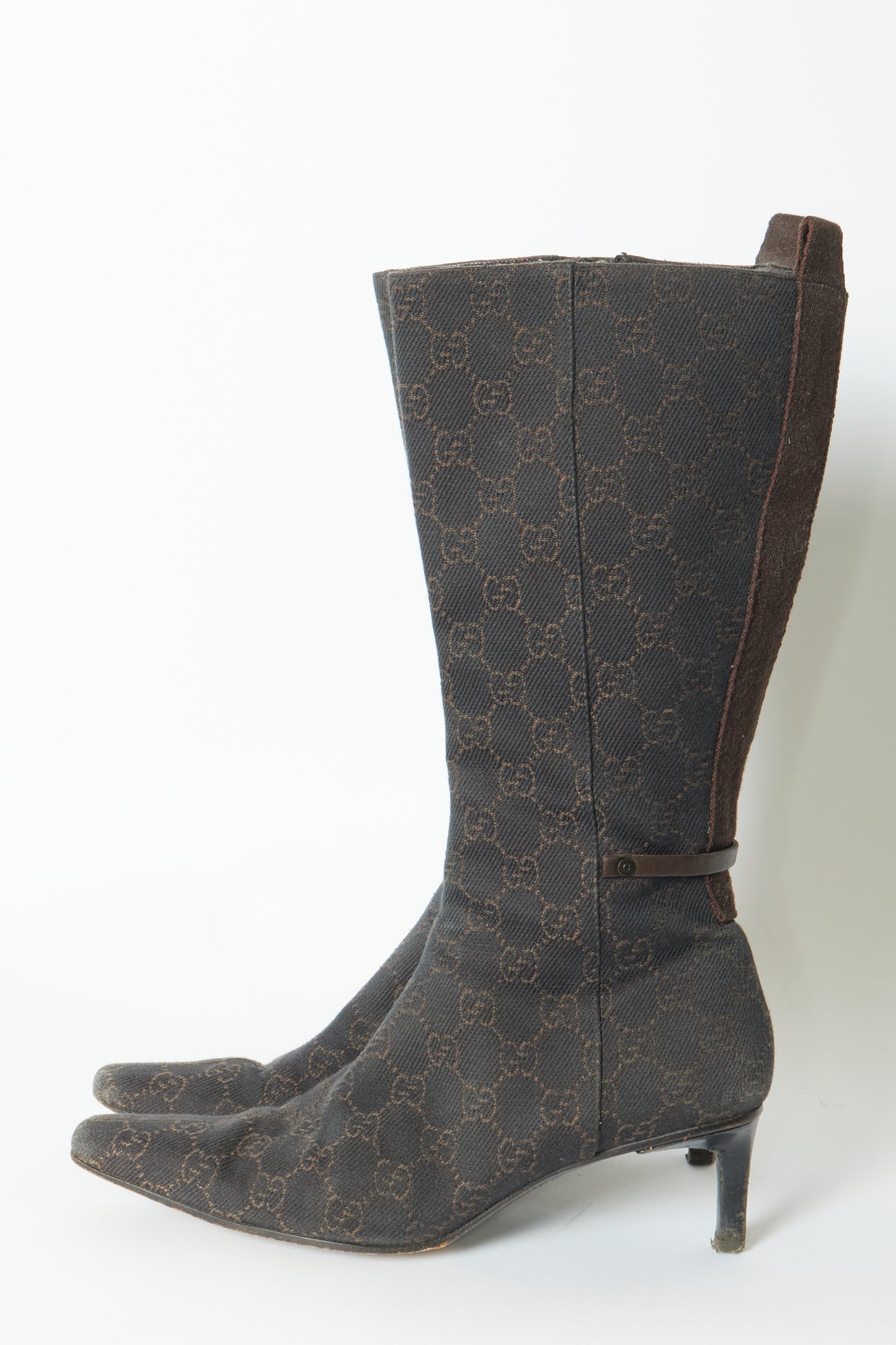 Gucci Brown Monogram High Knee Vintage Boots