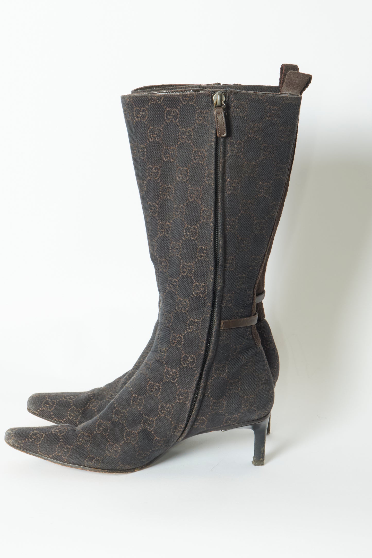 Gucci Brown Monogram High Knee Vintage Boots