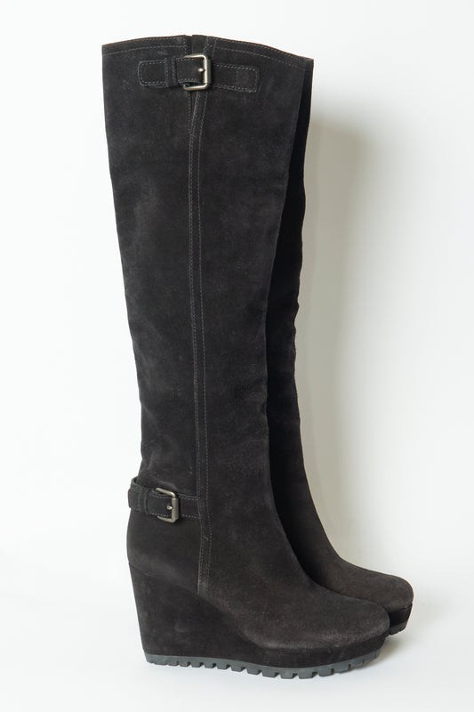 Prada Brown Suede High Knee Vintage Boots