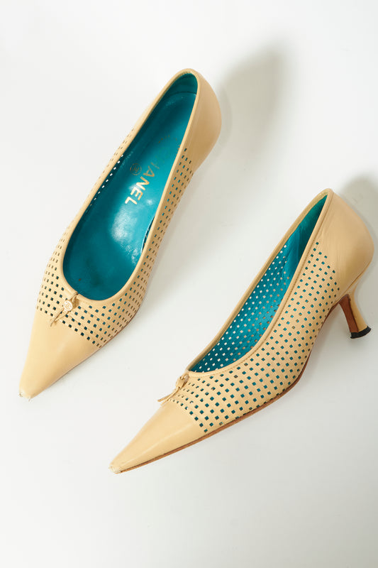 Chanel Cream Leather Kitten Heels