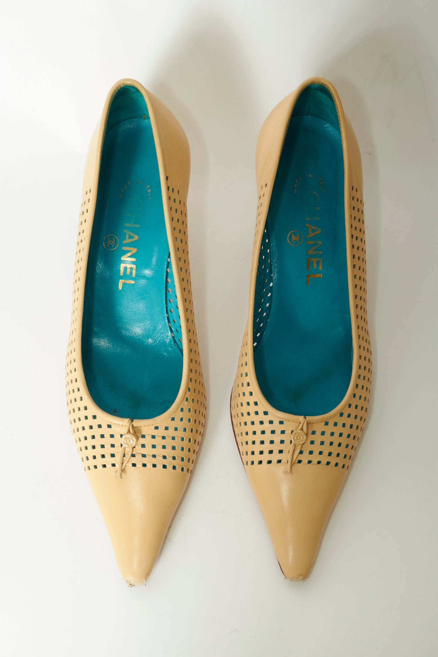 Chanel Cream Leather Kitten Heels