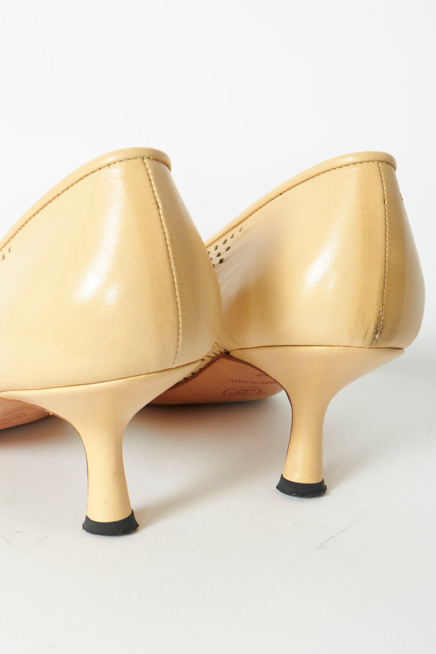 Chanel Cream Leather Kitten Heels