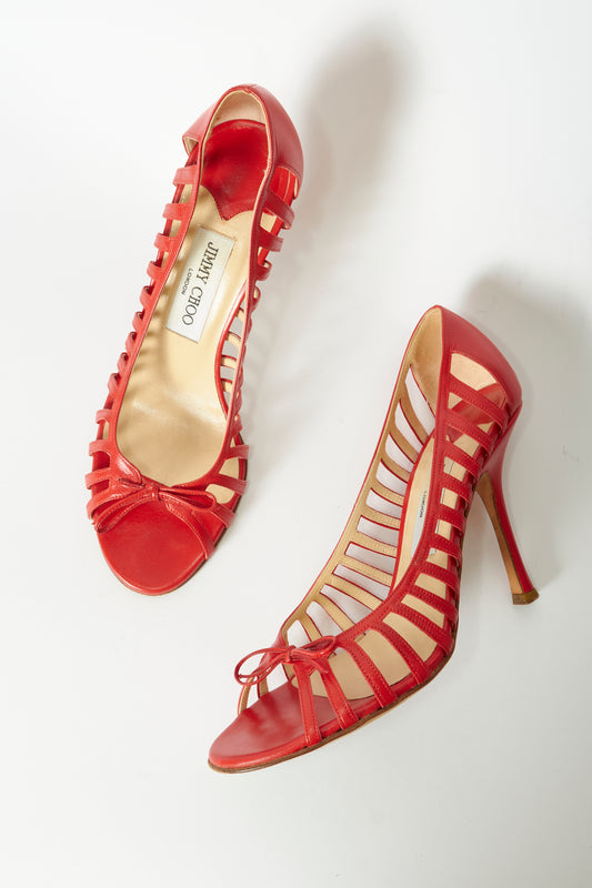Jimmy Choo Red Leather Bow Heels