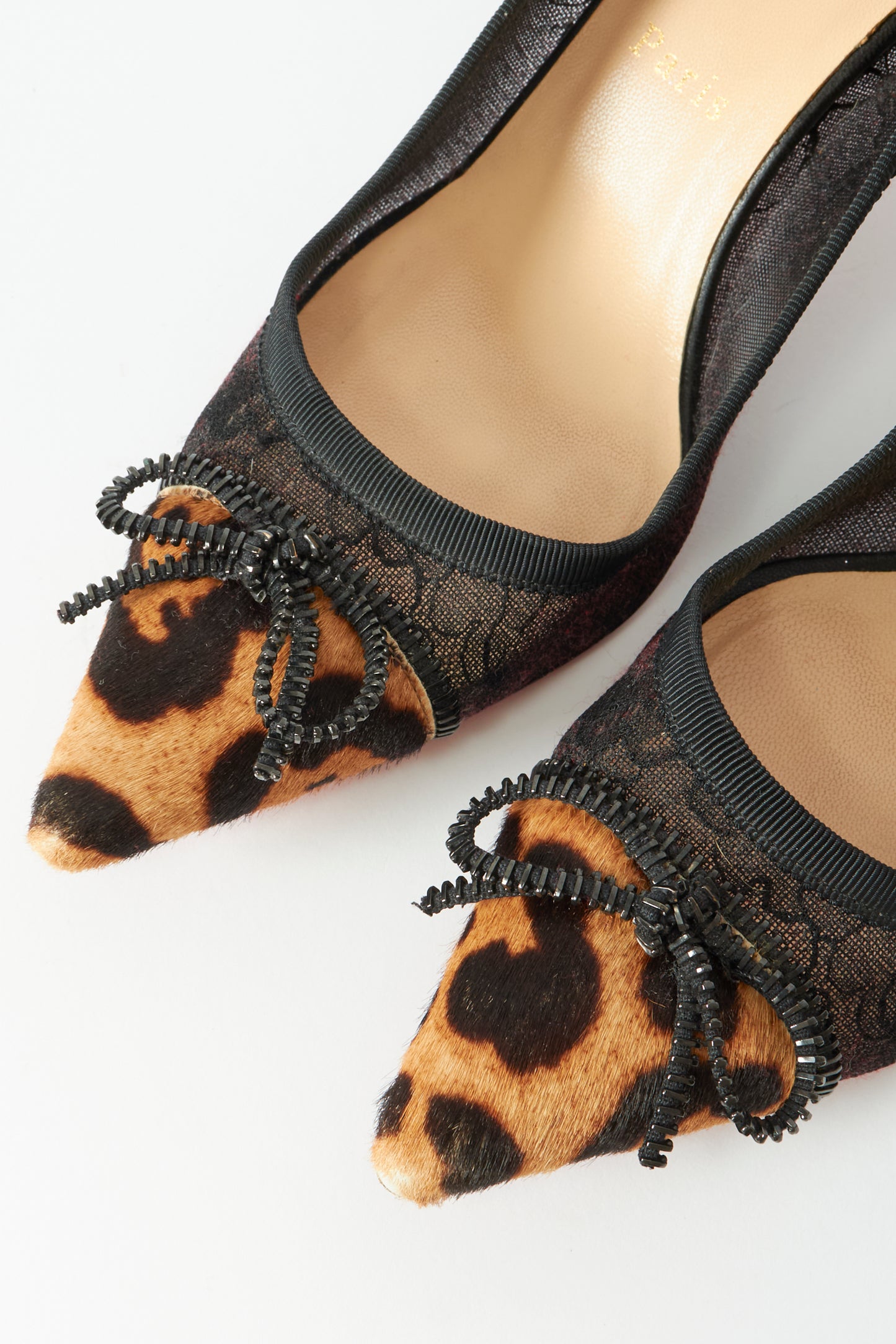 Christian Louboutin Leopard Pony Hair & Black Mesh Pumps