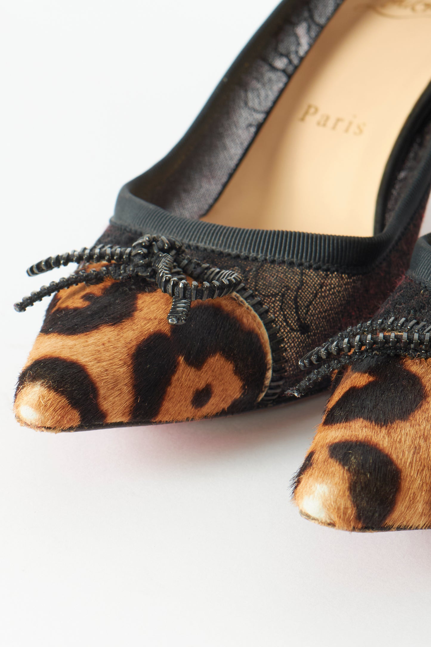 Christian Louboutin Leopard Pony Hair & Black Mesh Pumps