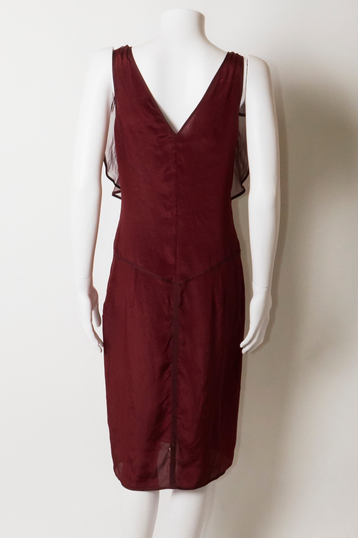 Yves Saint Laurent by Tom Ford 2003 Burgundy Silk Ruffle Midi Dress