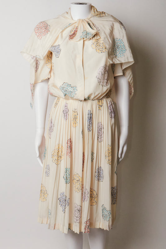 Valentino 90s Cream Floral Midi Dress