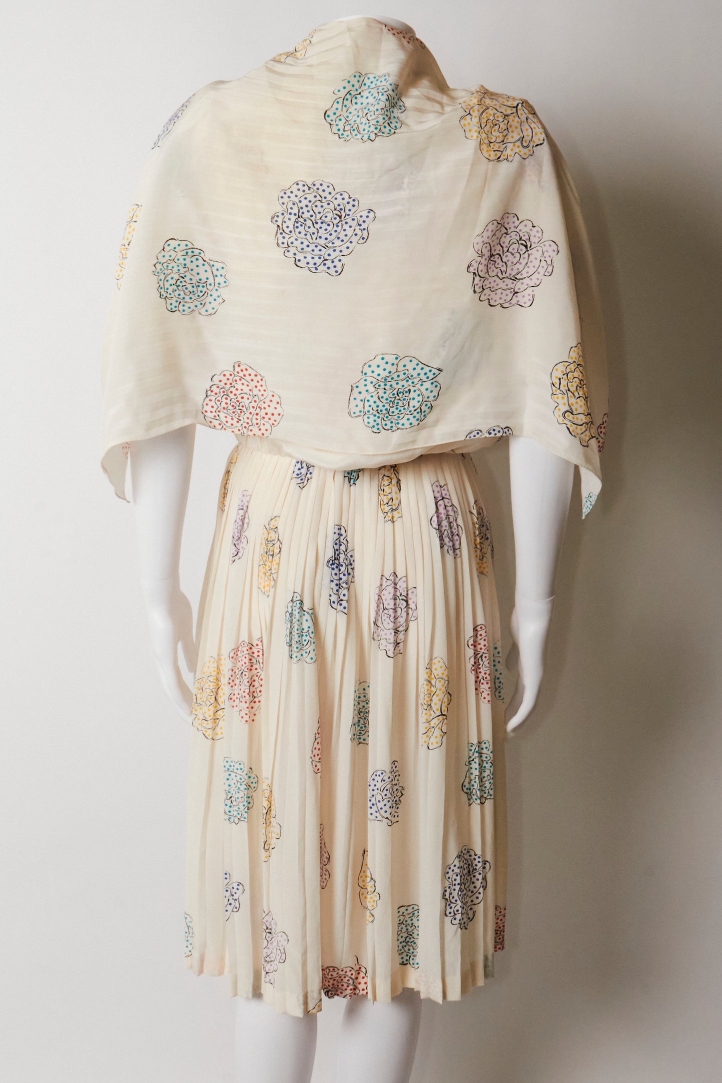 Valentino 90s Cream Floral Midi Dress