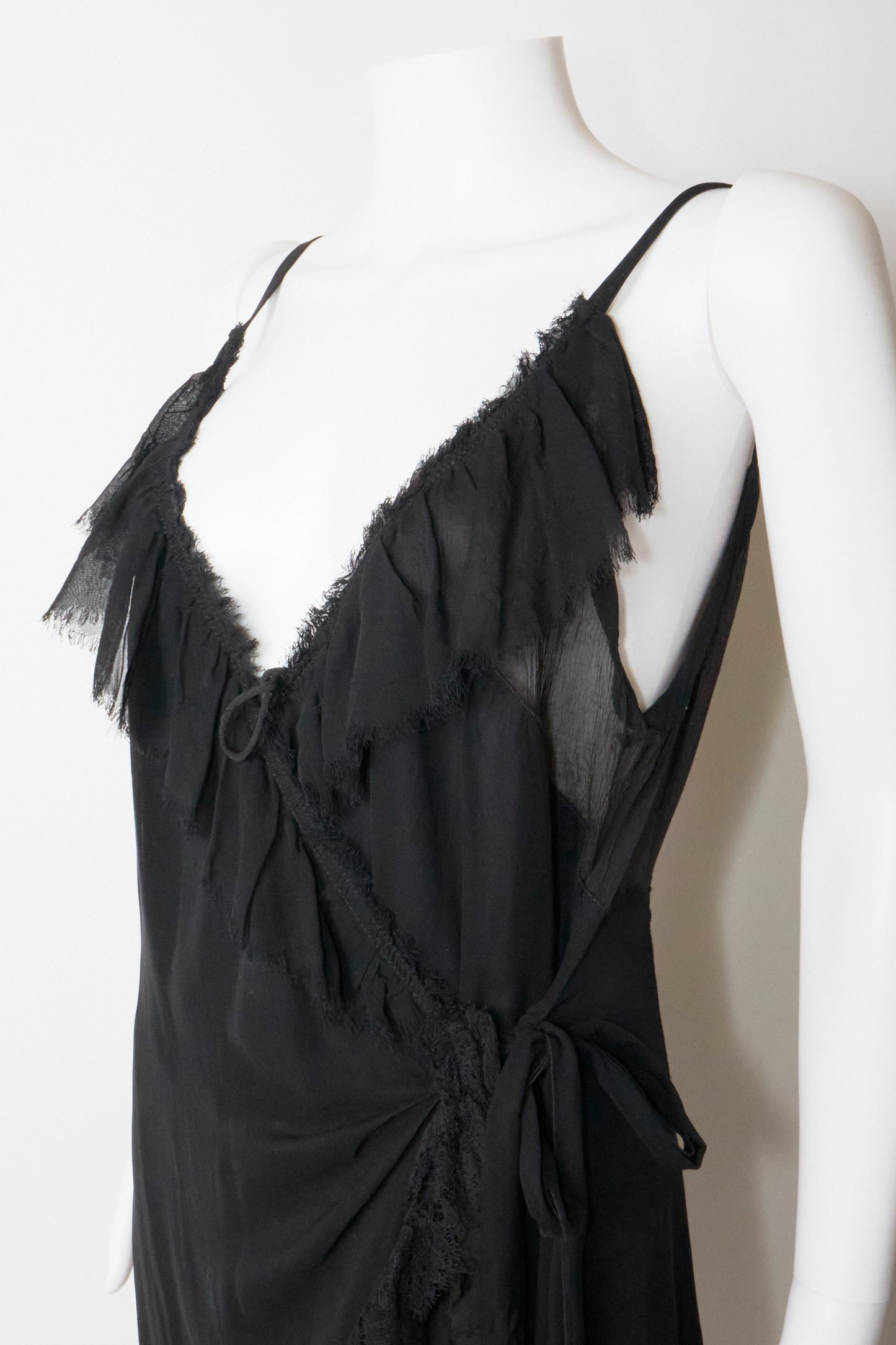 Prada 2000s Black Silk Ruffle Midi Dress