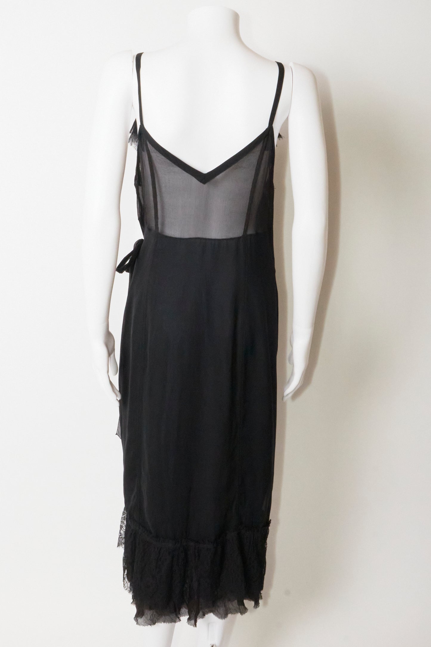 Prada 2000s Black Silk Ruffle Midi Dress