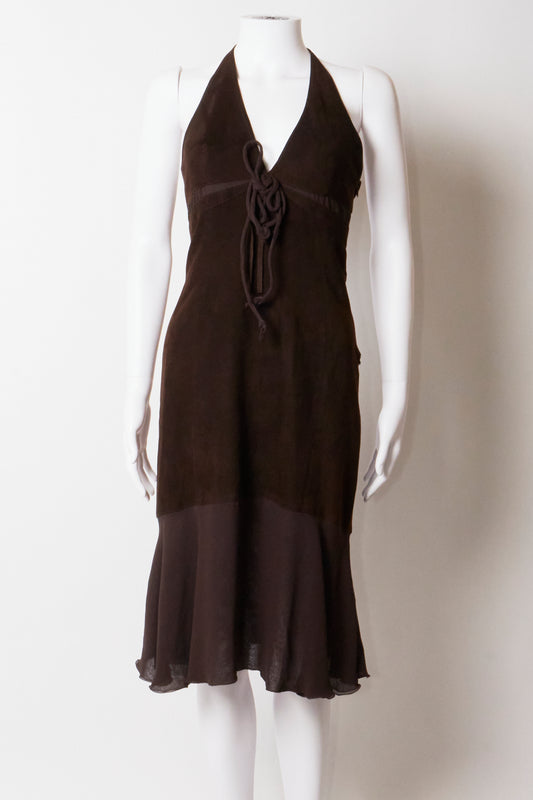 Valentino 2000s Brown Suede Midi Dress