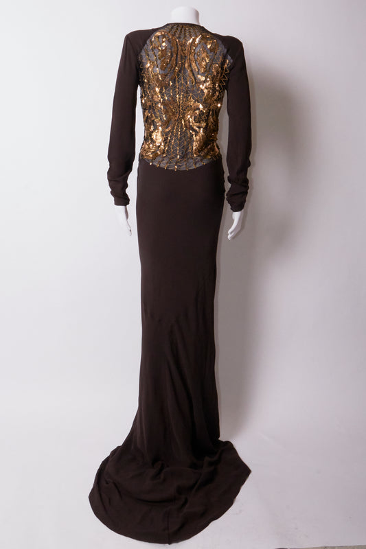 Roberto Cavalli 2008 Brown Embellished Back Gown