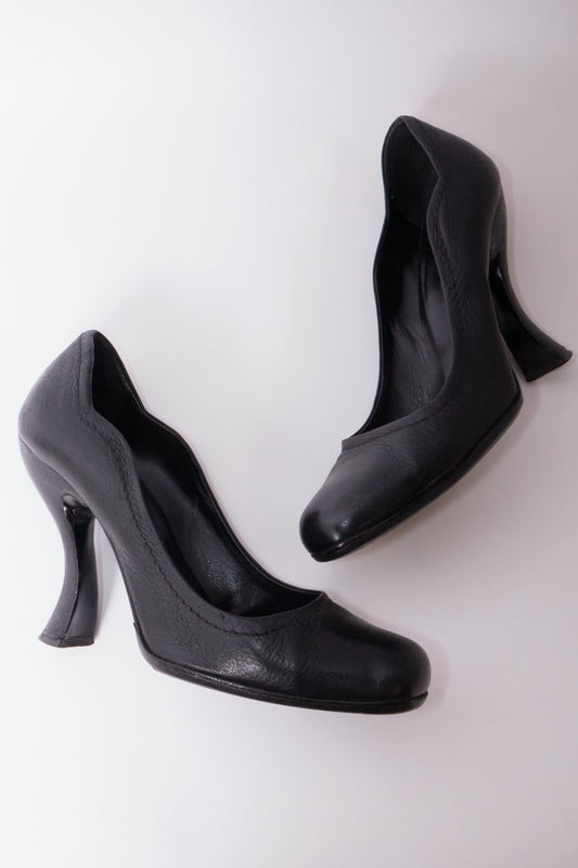 Prada Fall 2004 Black Leather Curved Heels