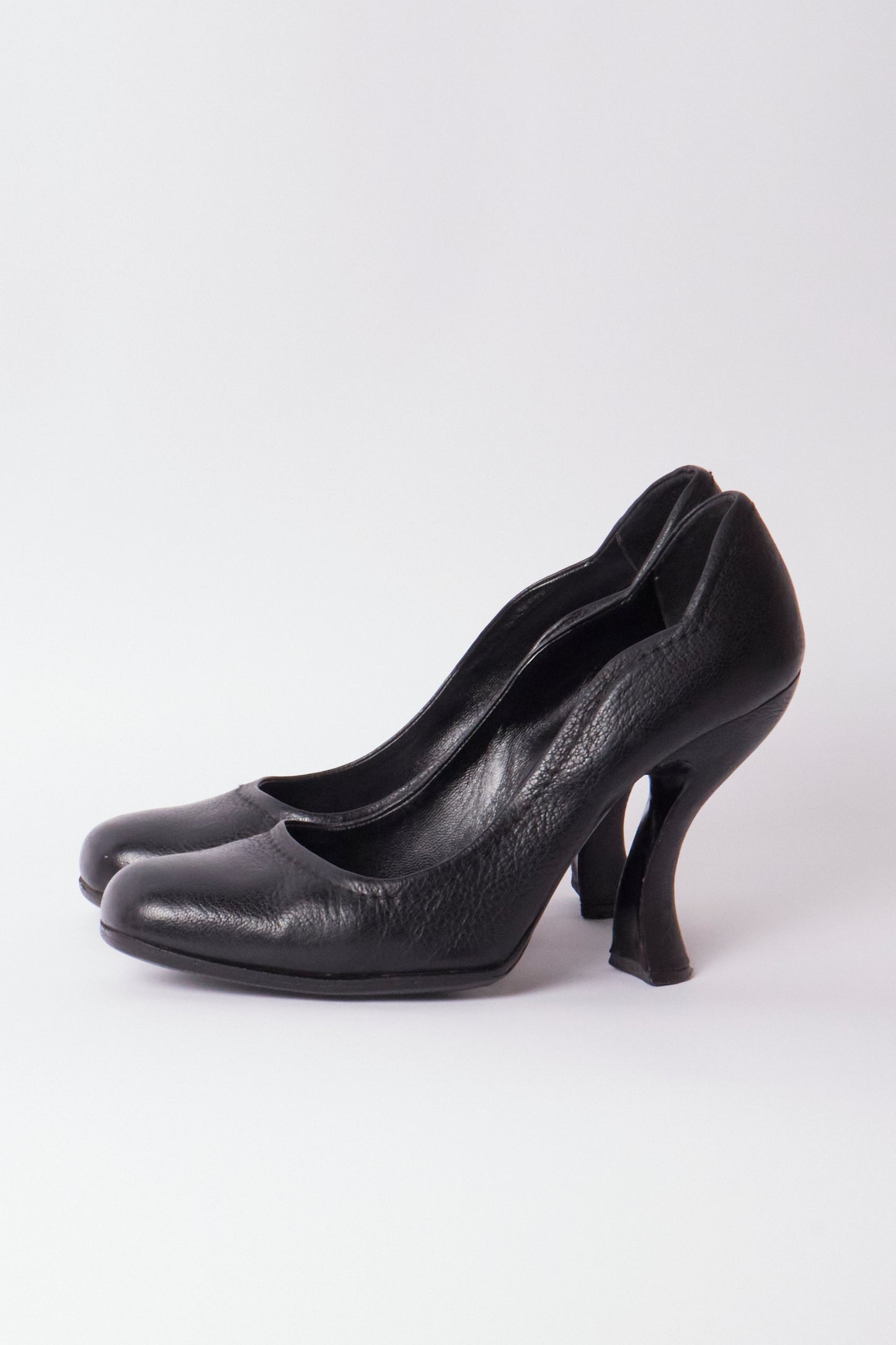 Prada Fall 2004 Black Leather Curved Heels