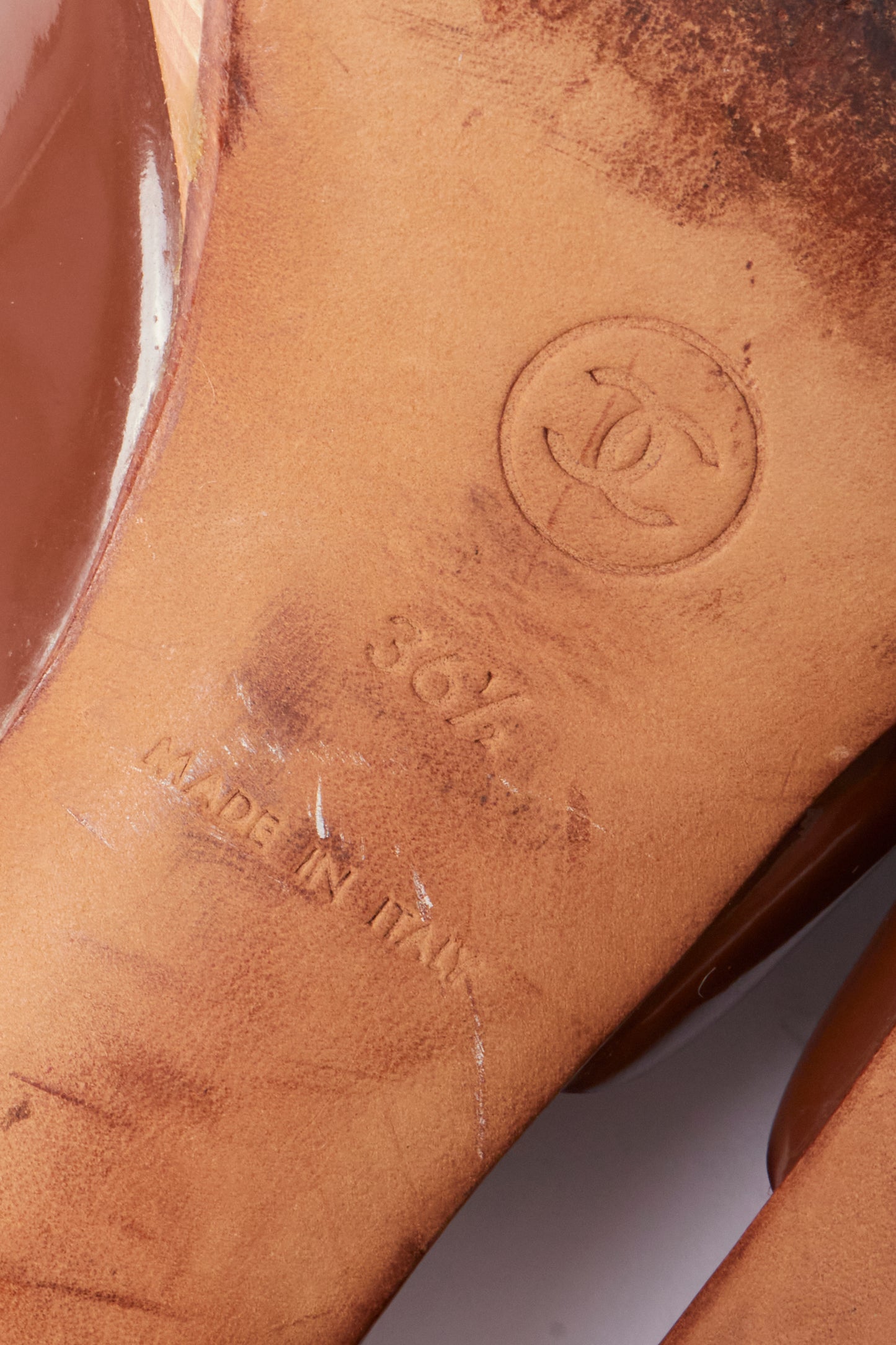 Chanel Brown Patent Leather CC Buckle Wooden Clog