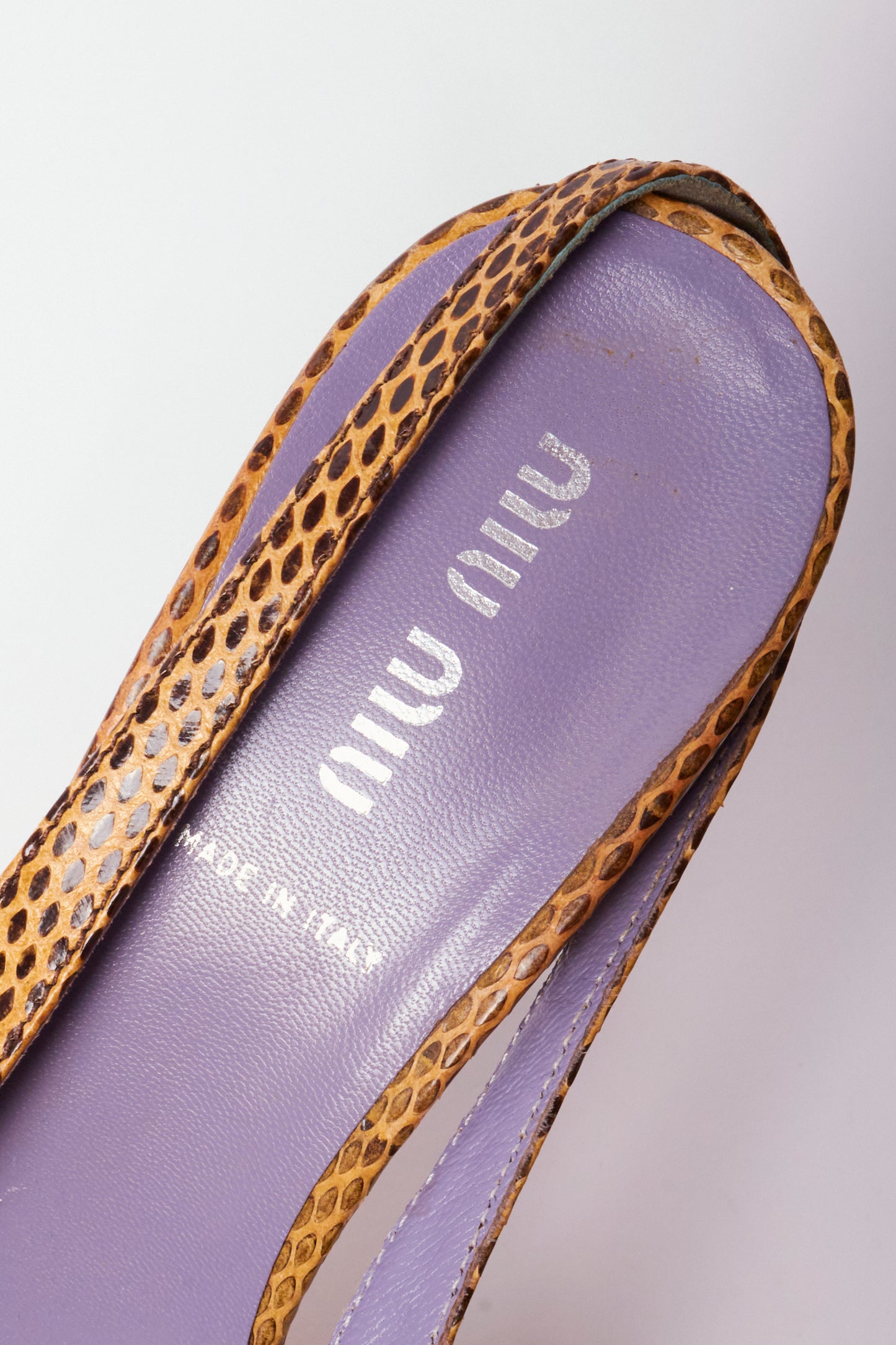 Miu Miu Yellow Snakeskin Leather Bow Slingback Heels