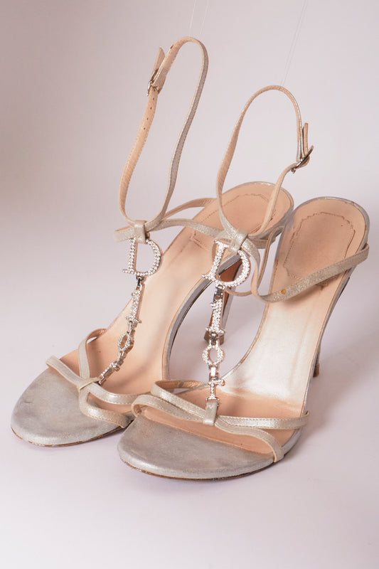 Christian Dior "Dior" Metal Logo Vintage Heels
