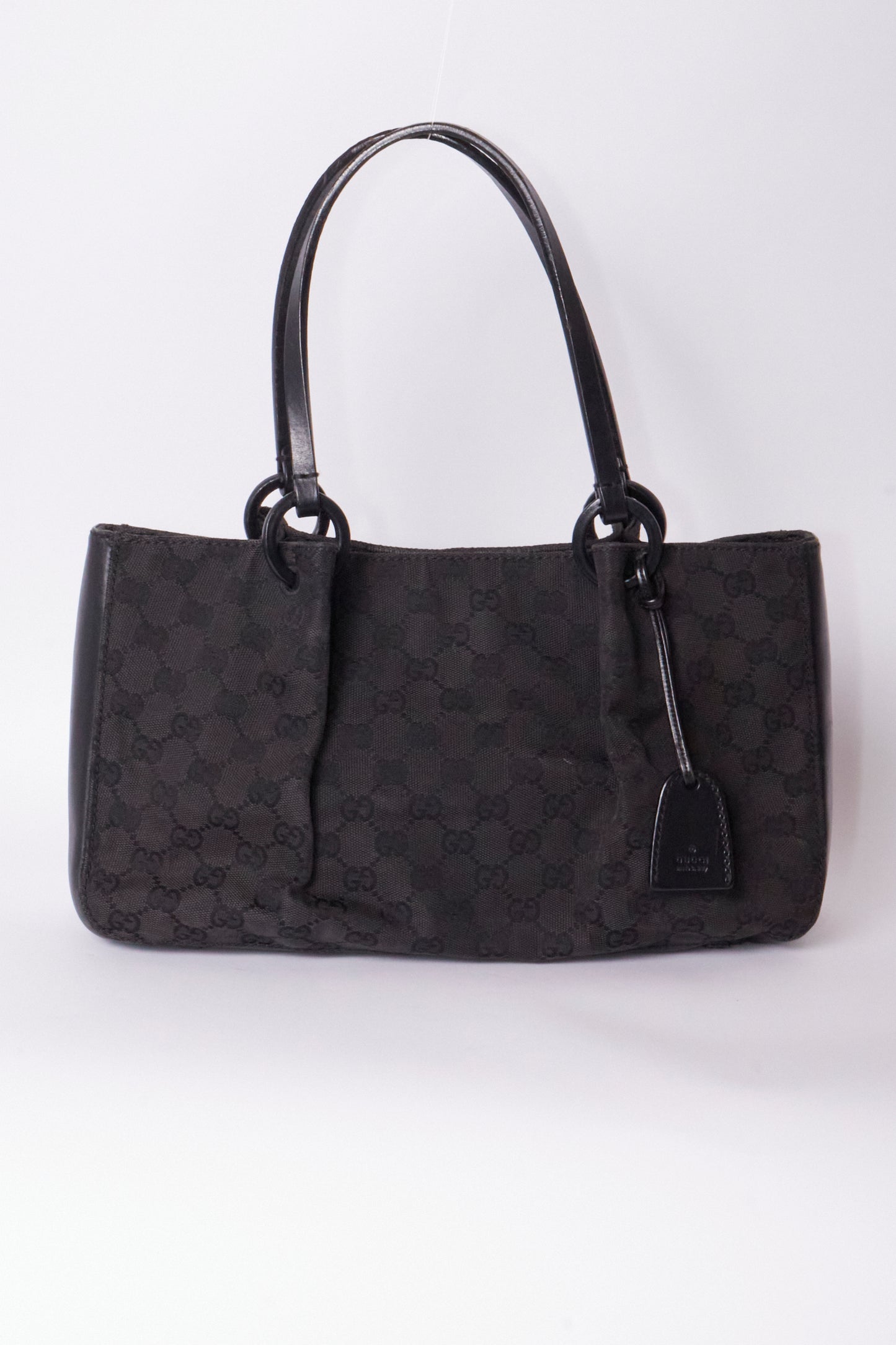 Gucci 90s Black Canvas Monogram Shoulder Bag