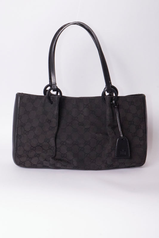 Gucci 90s Black Canvas Monogram Shoulder Bag