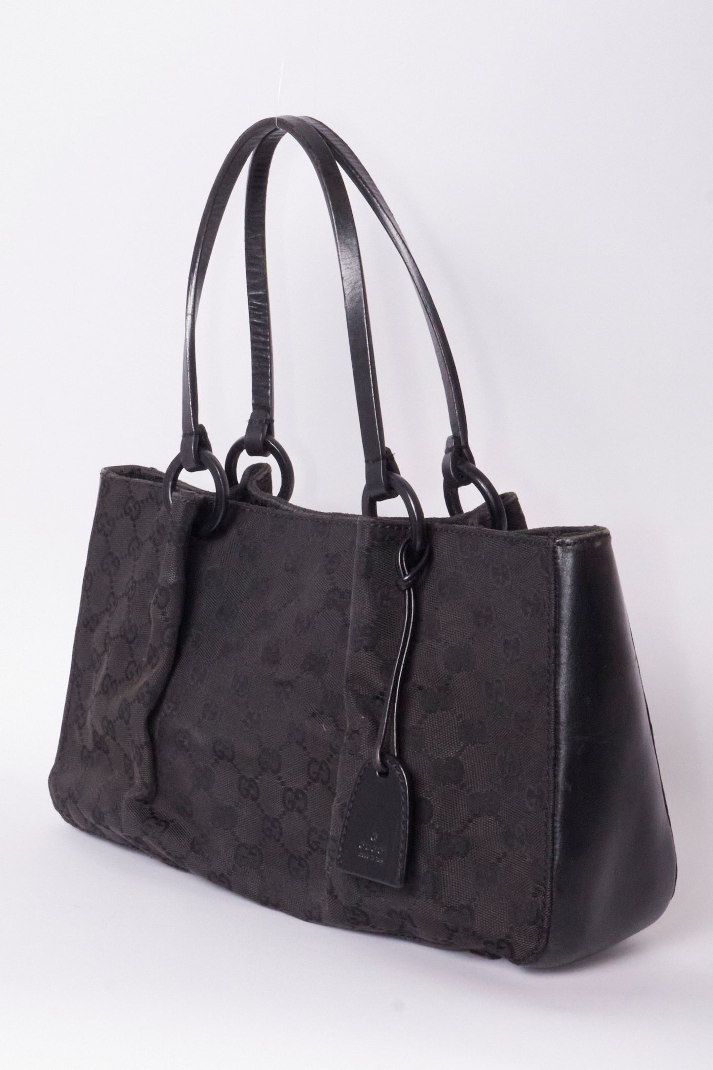 Gucci 90s Black Canvas Monogram Shoulder Bag
