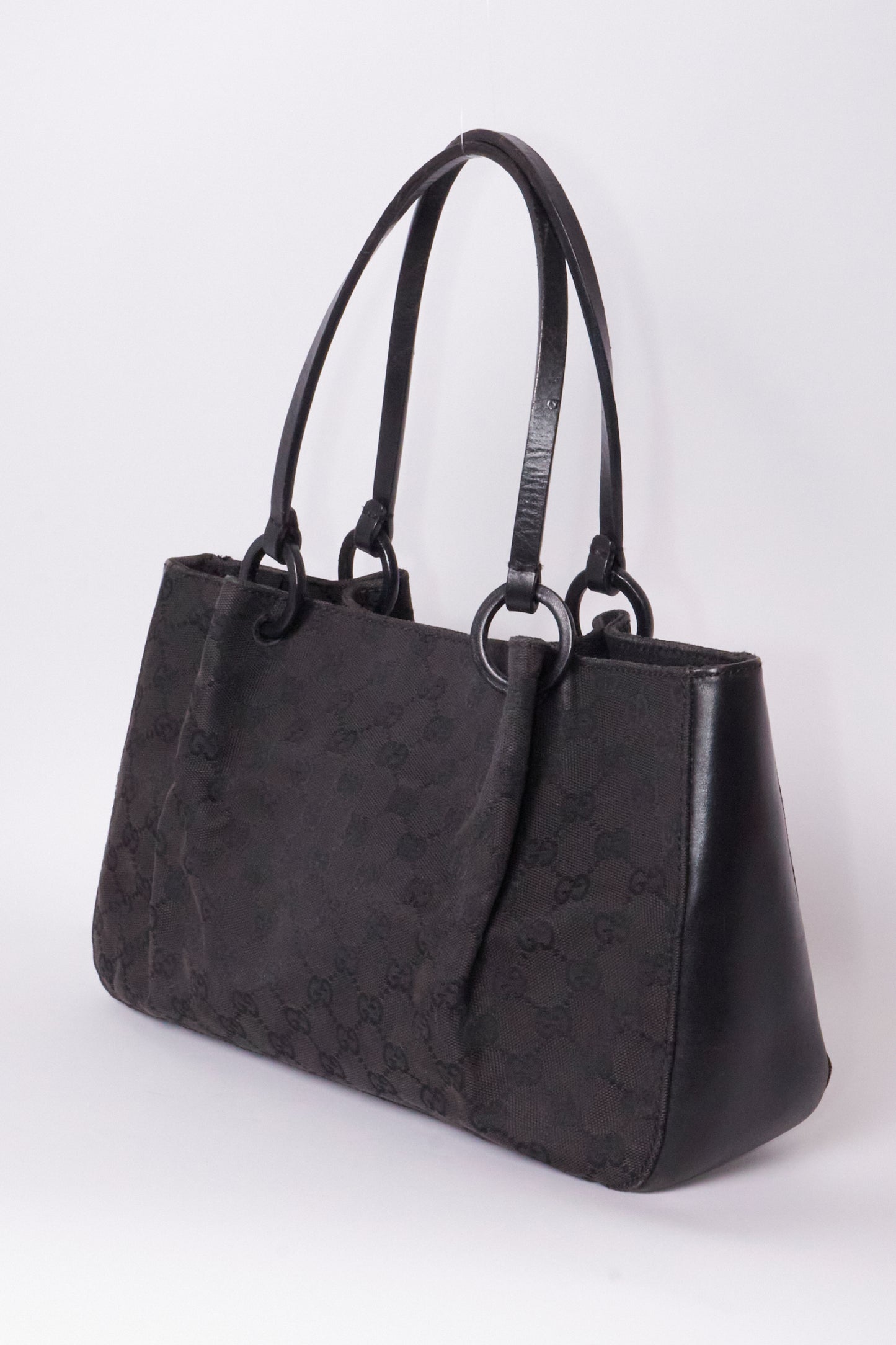Gucci 90s Black Canvas Monogram Shoulder Bag