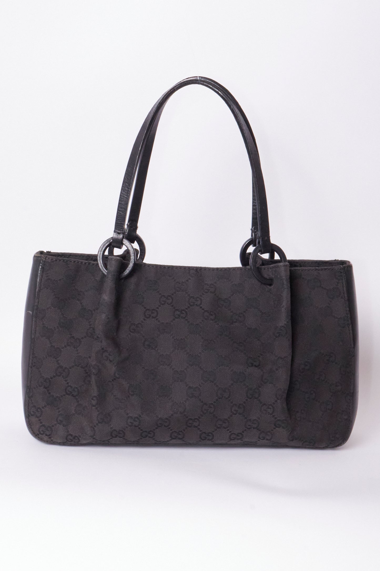 Gucci 90s Black Canvas Monogram Shoulder Bag