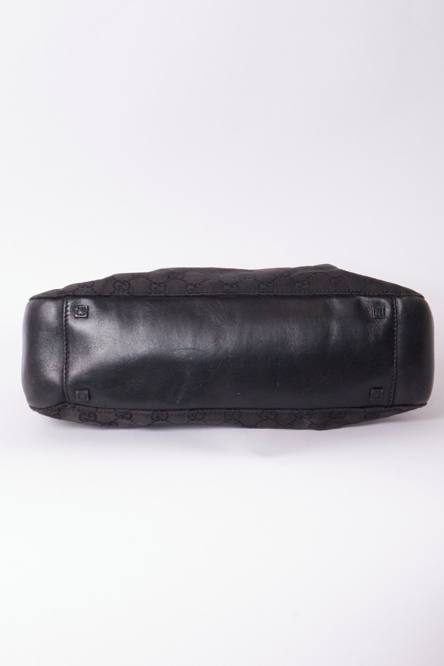 Gucci 90s Black Canvas Monogram Shoulder Bag