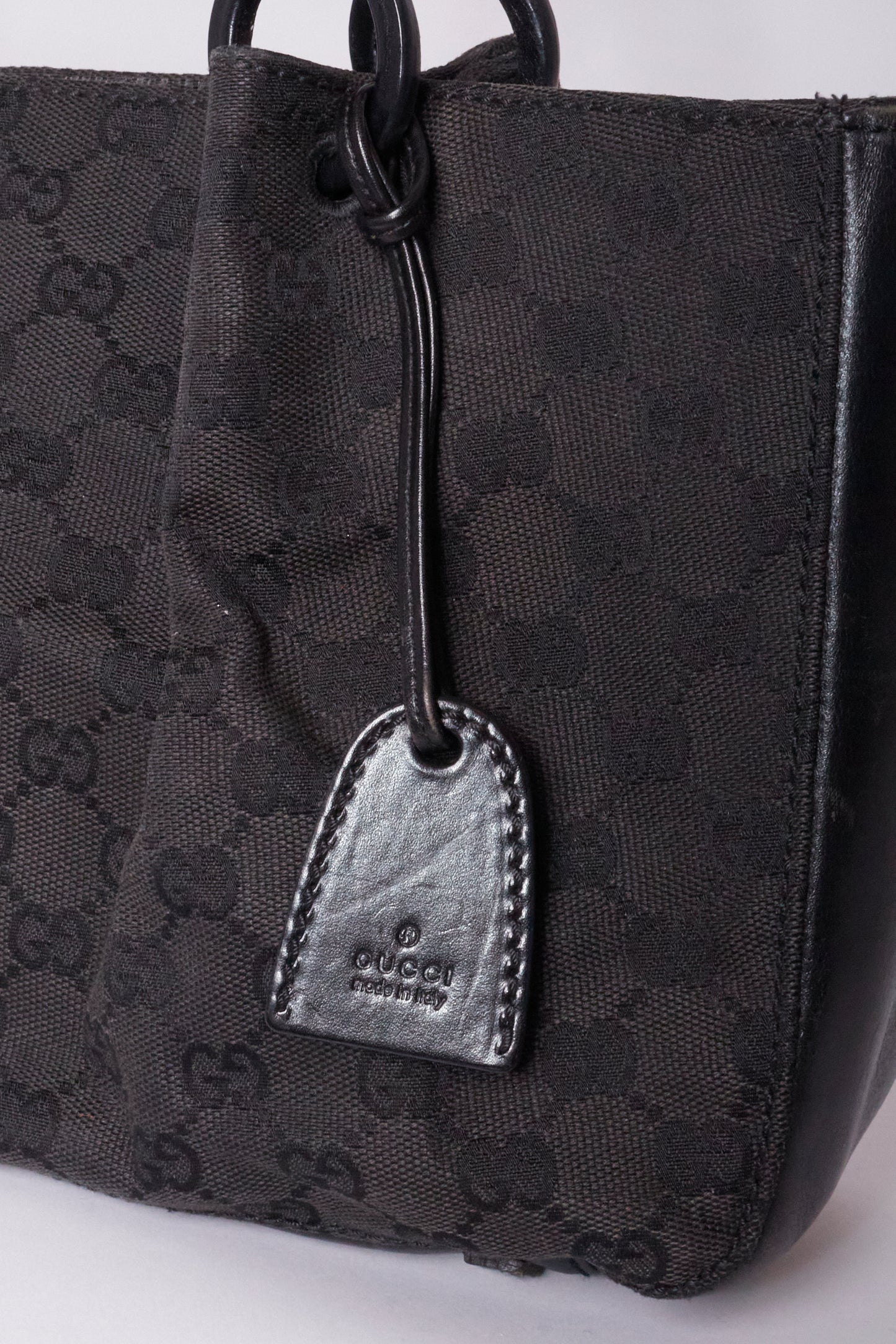 Gucci 90s Black Canvas Monogram Shoulder Bag