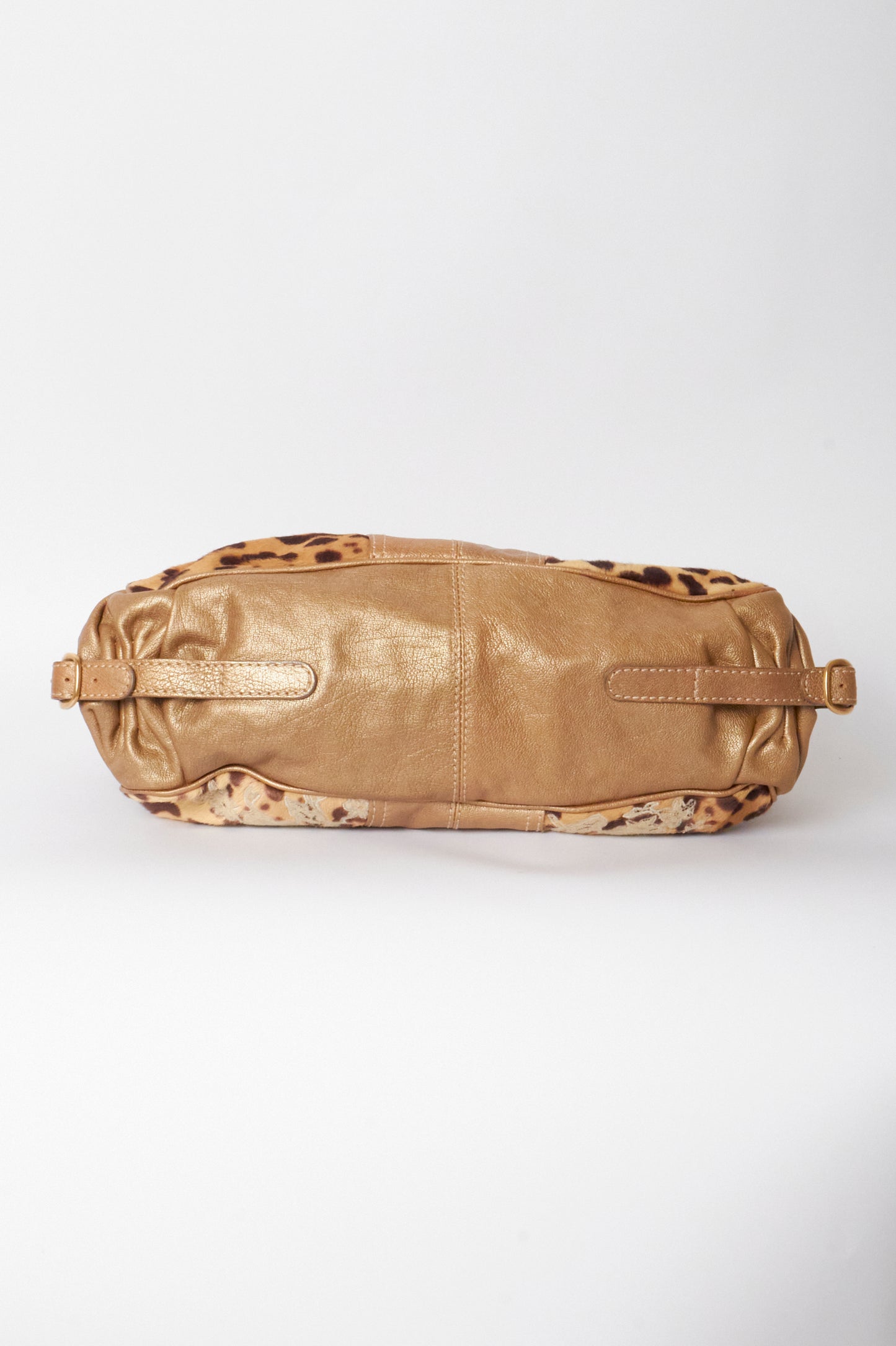 Valentino 2000s Leather Gold Pony Hair Leopard Lace Shoulder Bag