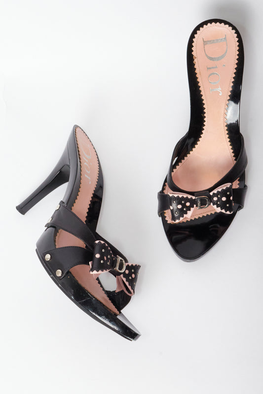 Christian Dior Galliano 2000s Black Leather Bow Heels