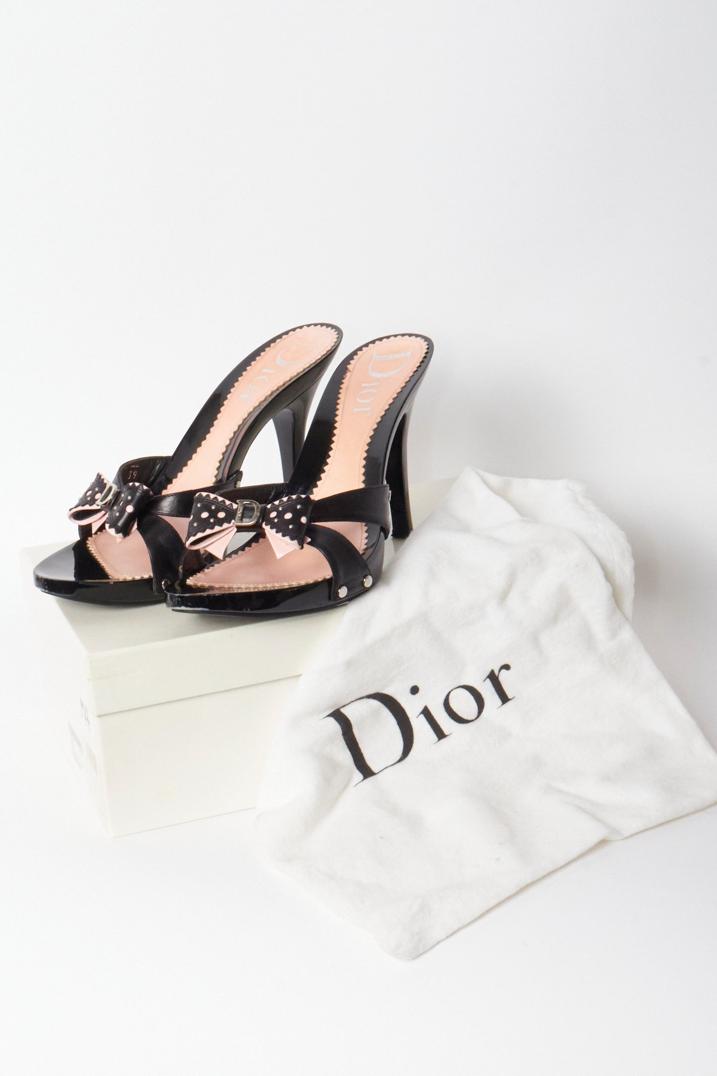Christian Dior Galliano 2000s Black Leather Bow Heels