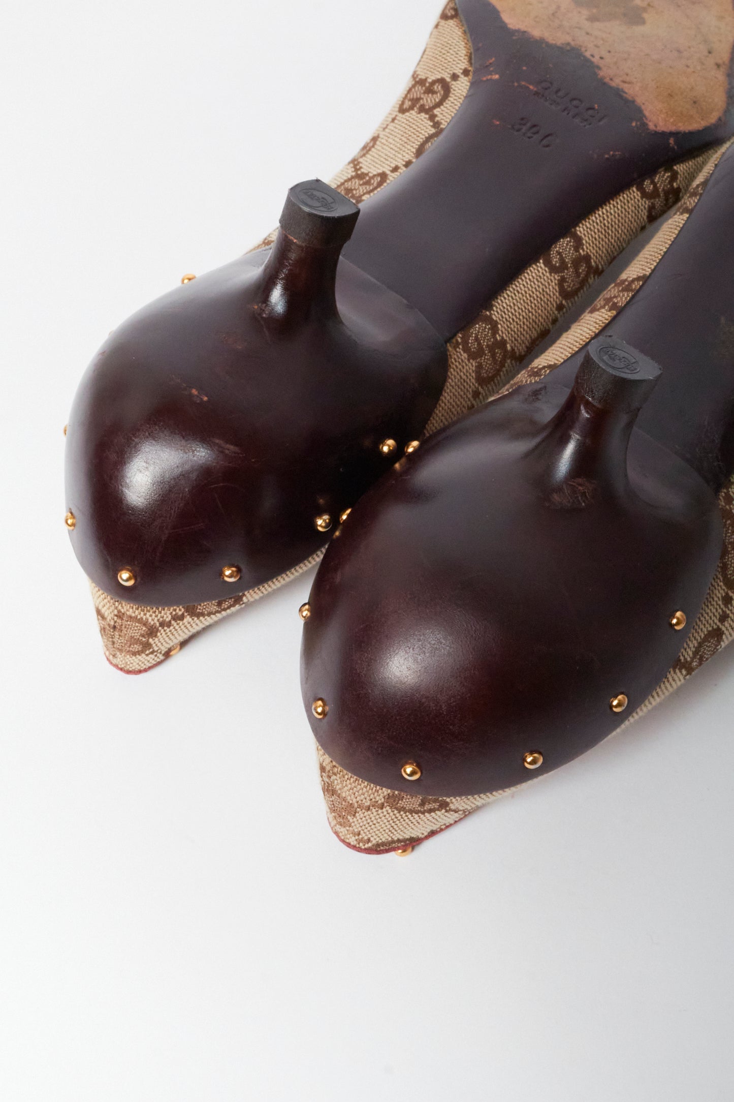 Gucci Monogram Burgundy Horsebit Kitten Heels