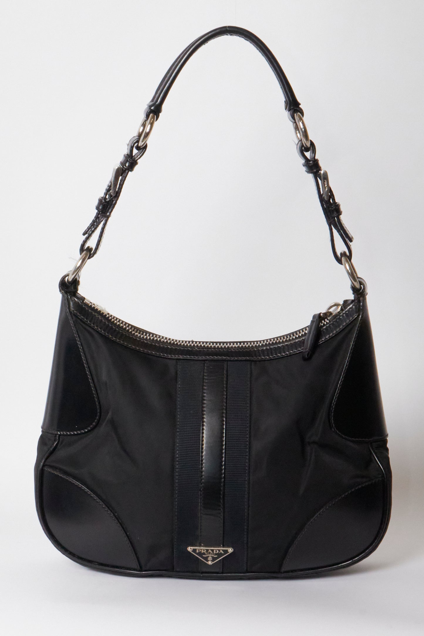 Prada Black Nylon Leather Vintage Shoulder Bag