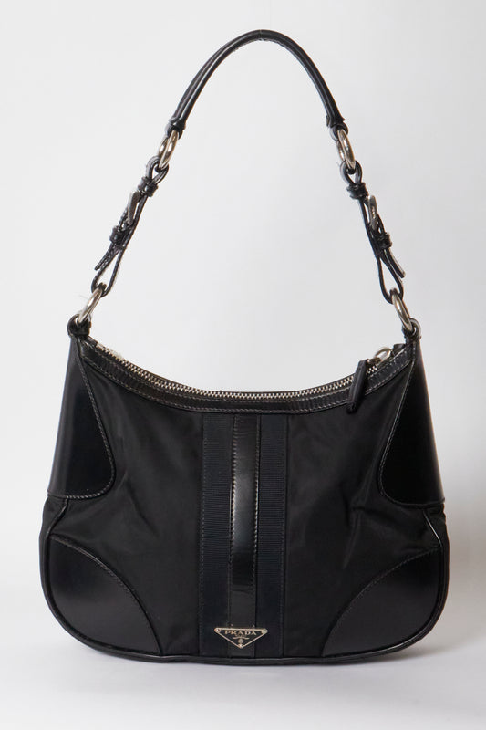 Prada Black Nylon Leather Vintage Shoulder Bag