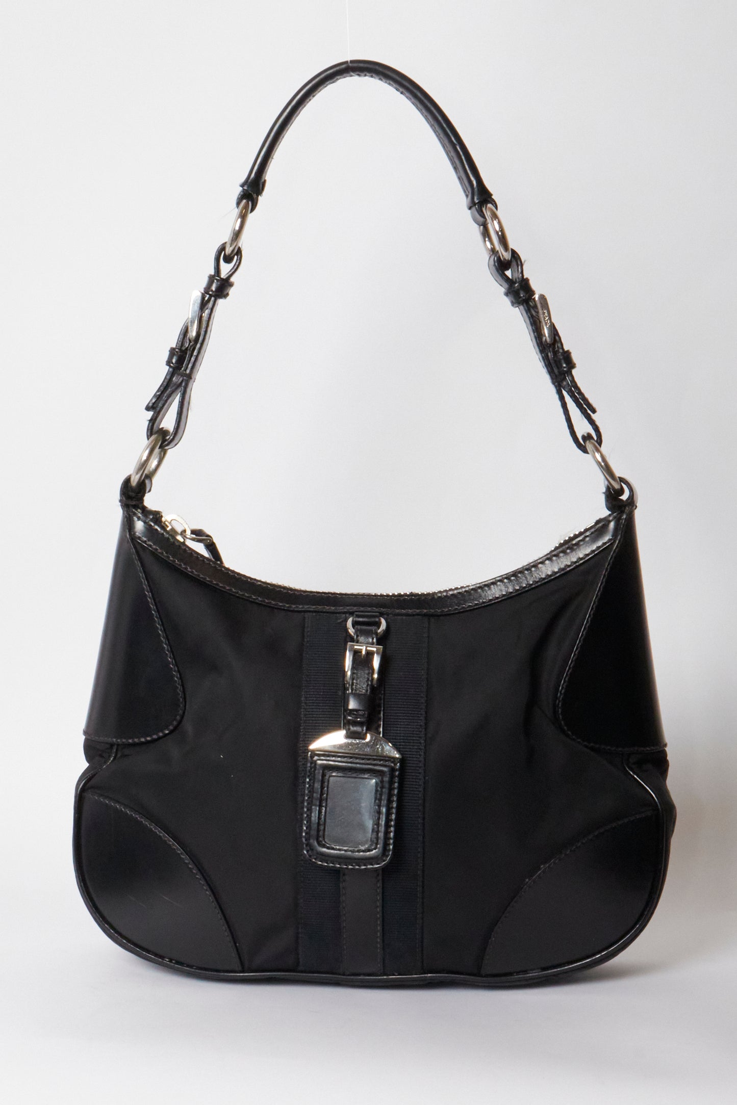 Prada Black Nylon Leather Vintage Shoulder Bag