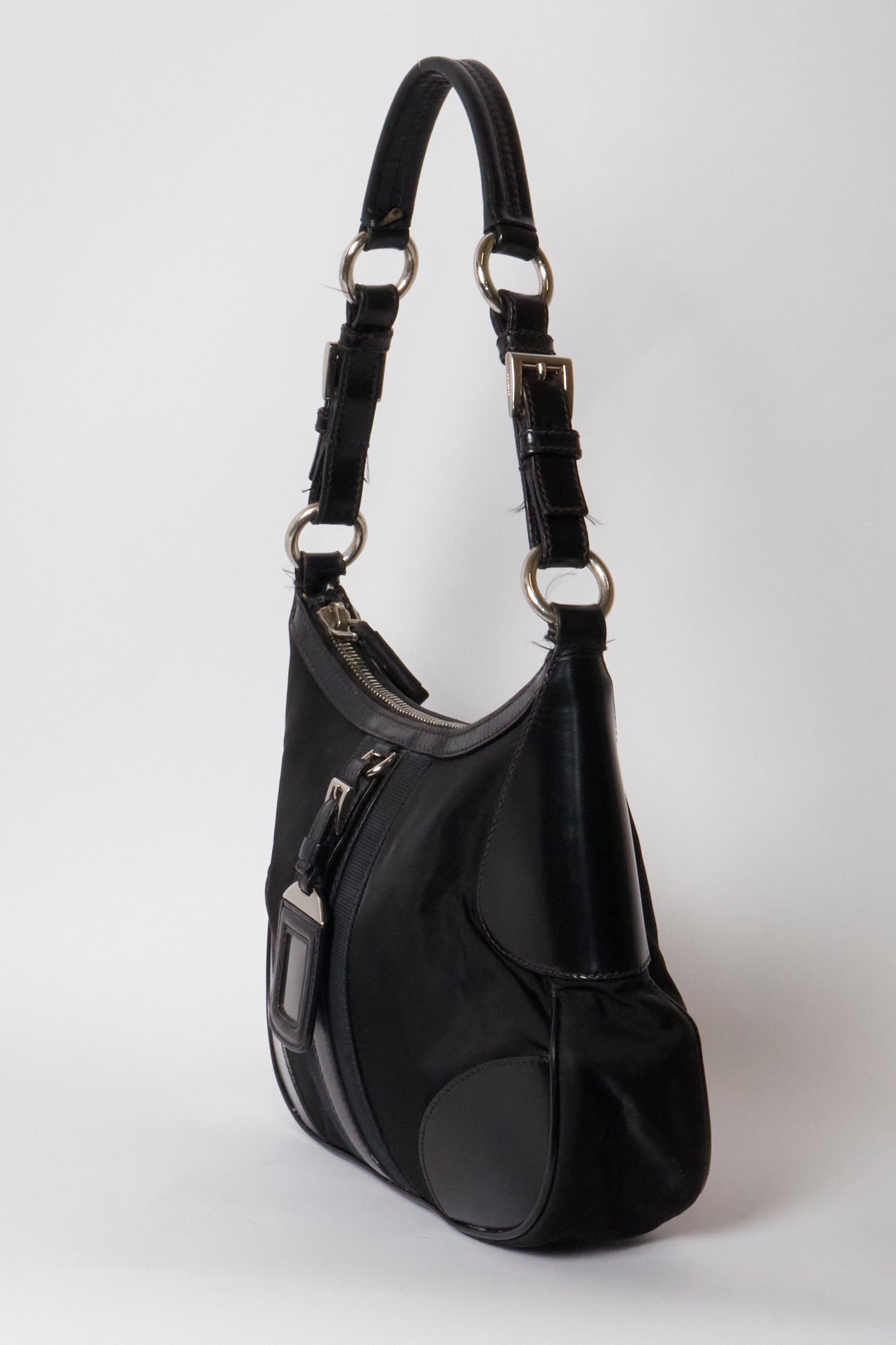 Prada Black Nylon Leather Vintage Shoulder Bag