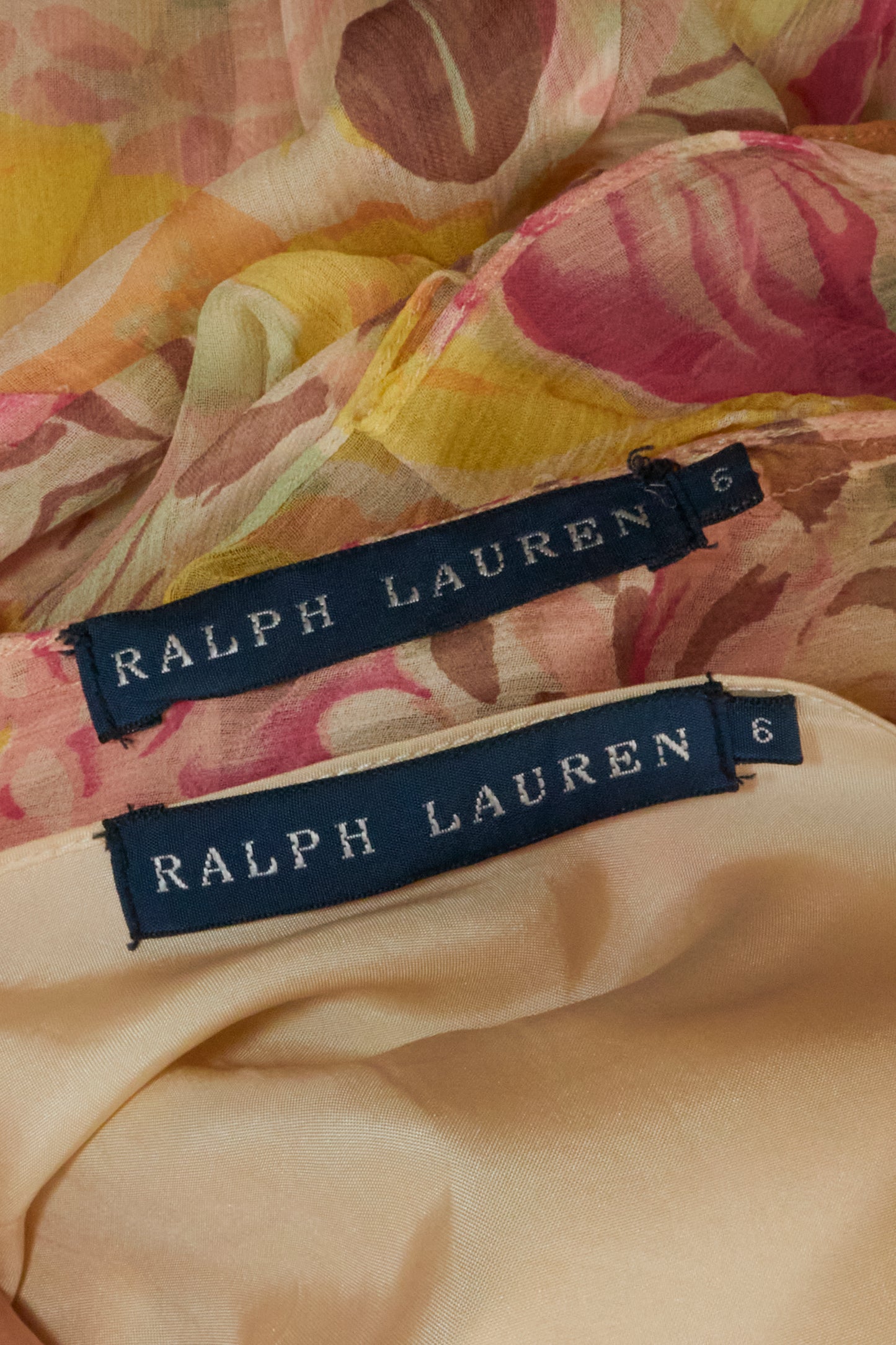 Ralph Lauren Yellow Silk Floral Ruffle Vintage Midi Dress