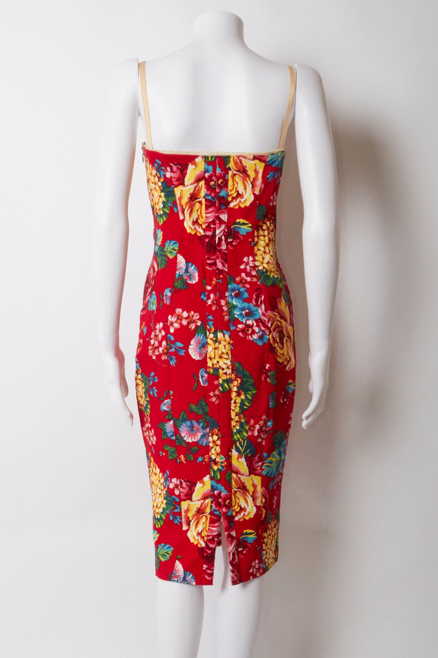 Dolce & Gabbana D&G 2003 Red Floral Corset Midi Dress