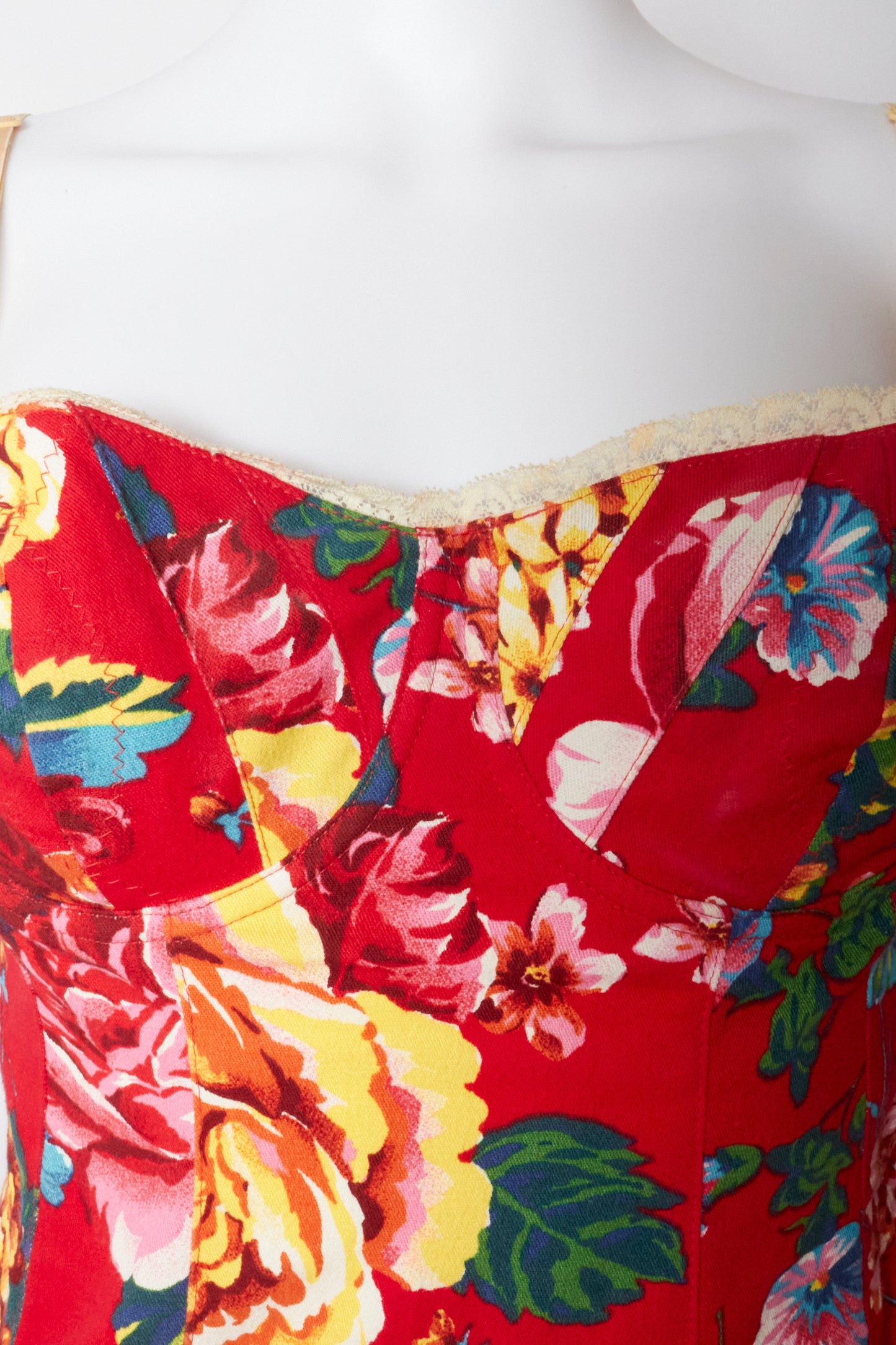 Dolce & Gabbana D&G 2003 Red Floral Corset Midi Dress