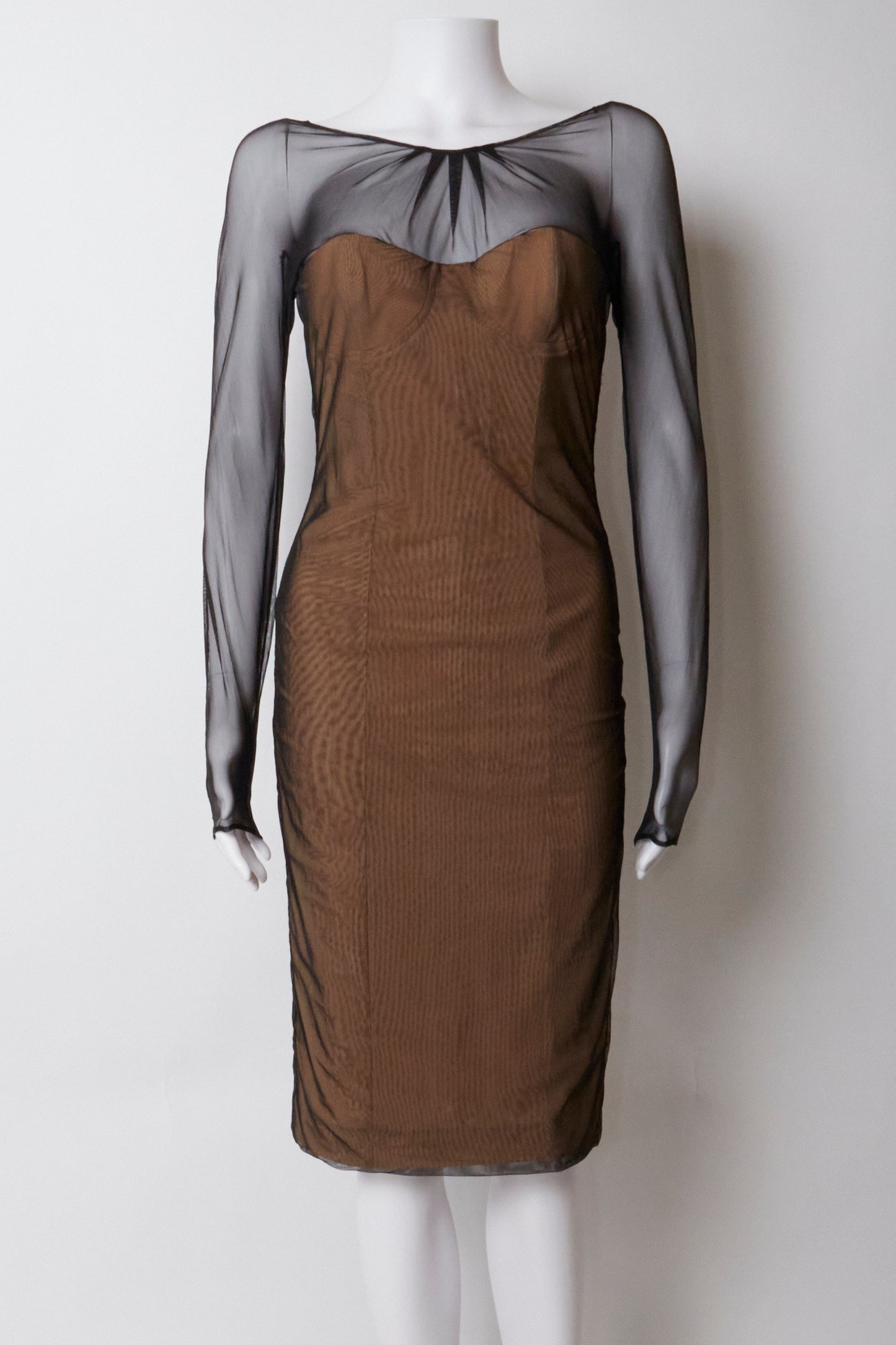 Gucci Tom Ford Spring 2001 Mesh Brown Corset Dress