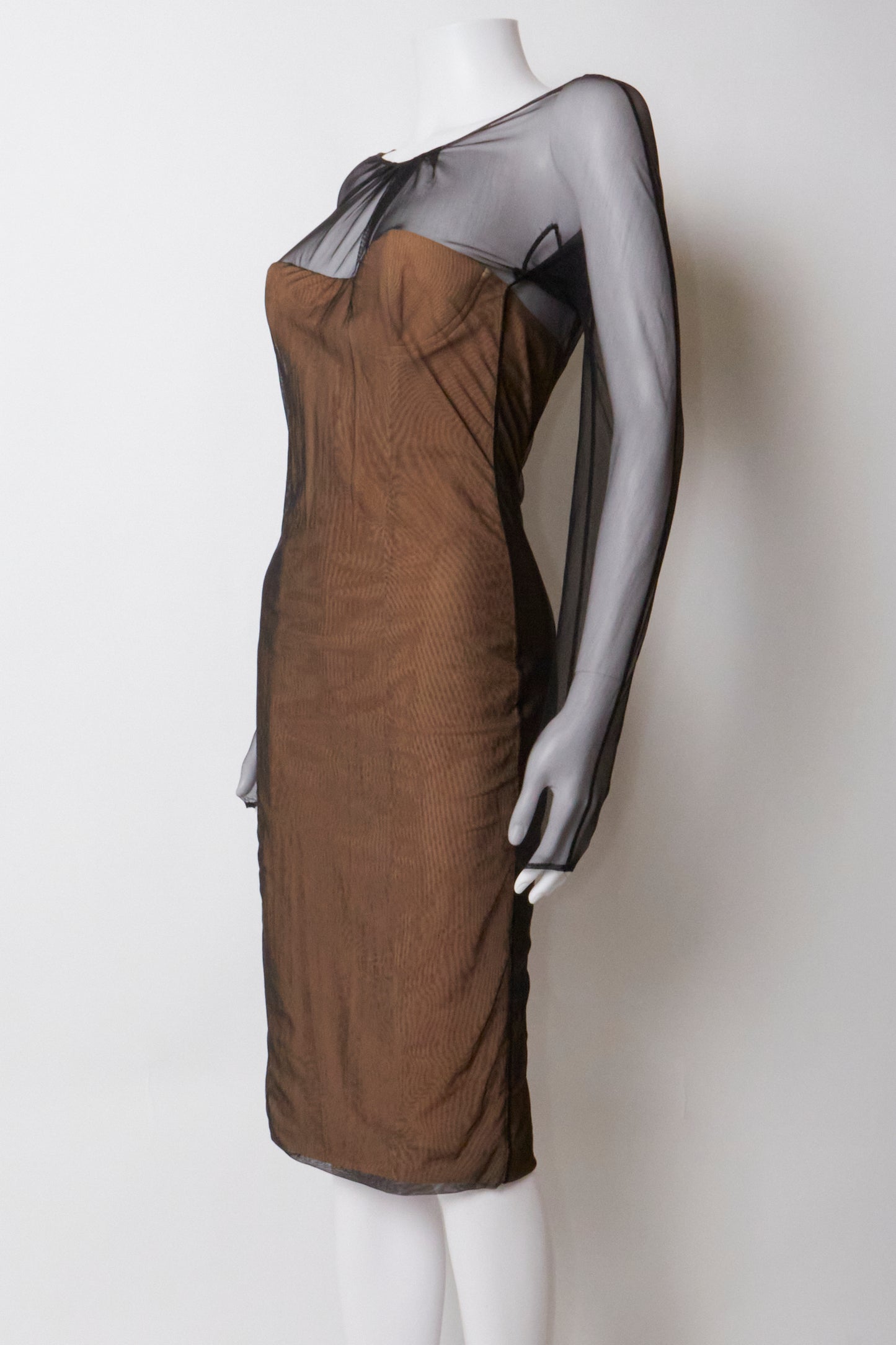 Gucci Tom Ford Spring 2001 Mesh Brown Corset Dress