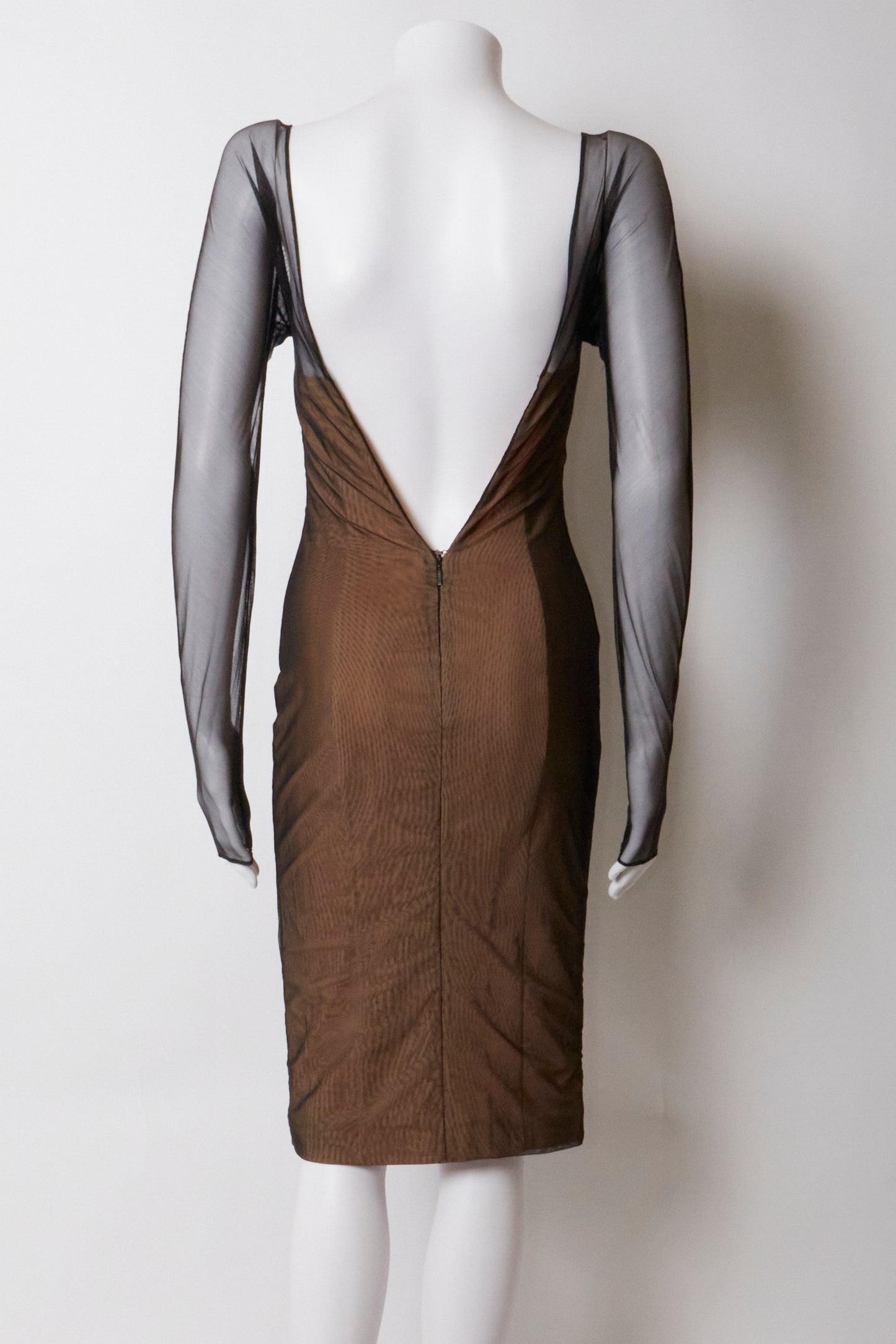 Gucci Tom Ford Spring 2001 Mesh Brown Corset Dress