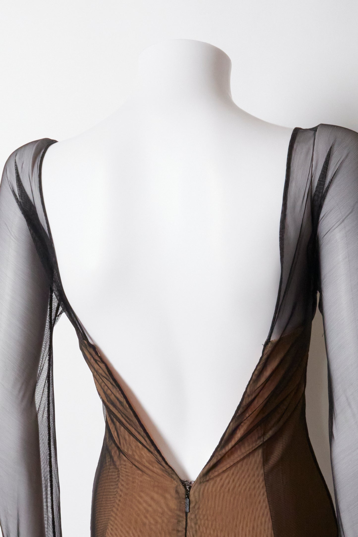 Gucci Tom Ford Spring 2001 Mesh Brown Corset Dress