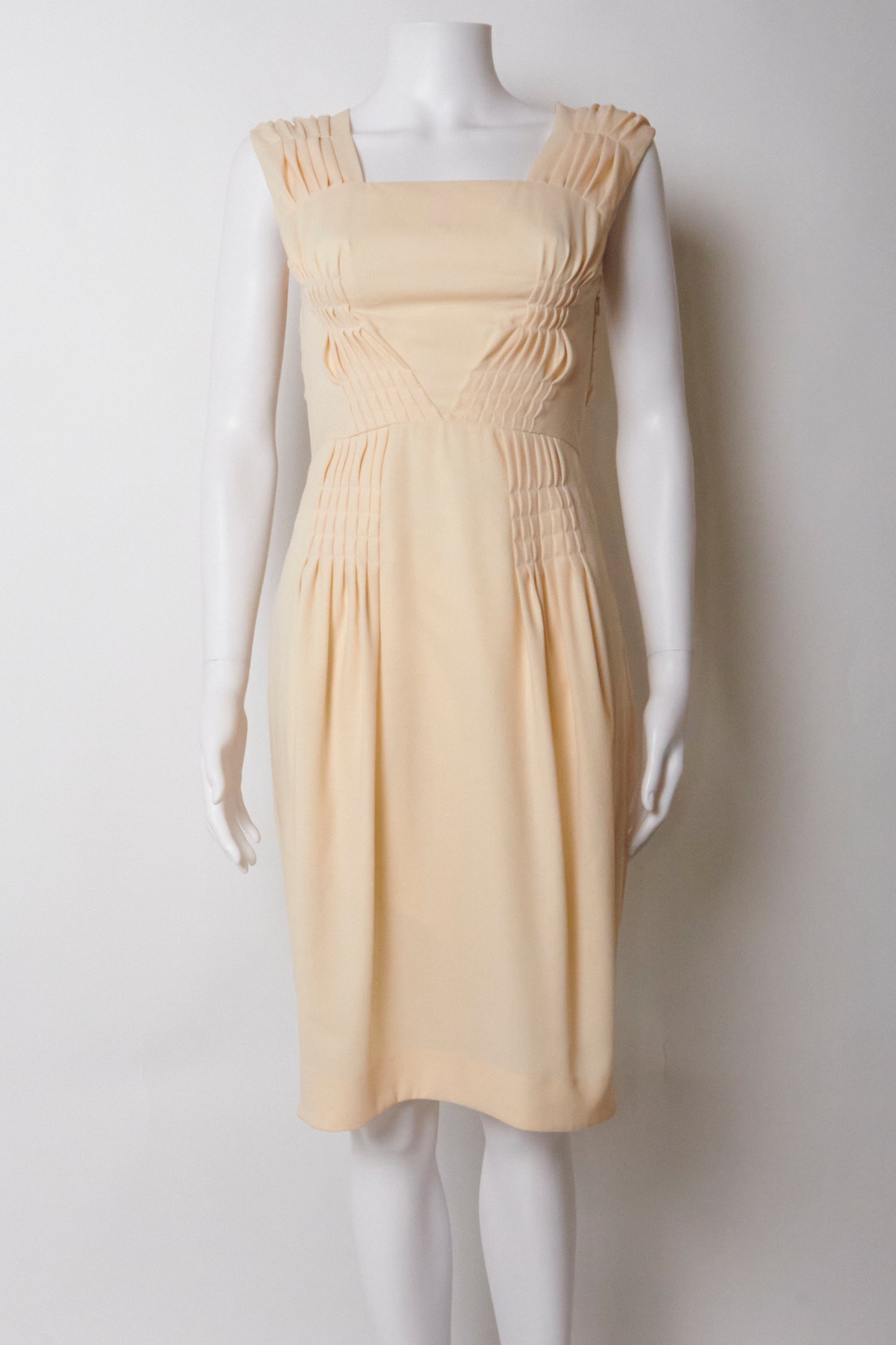 Christian Dior 2007 Cream Ruched Midi Dress