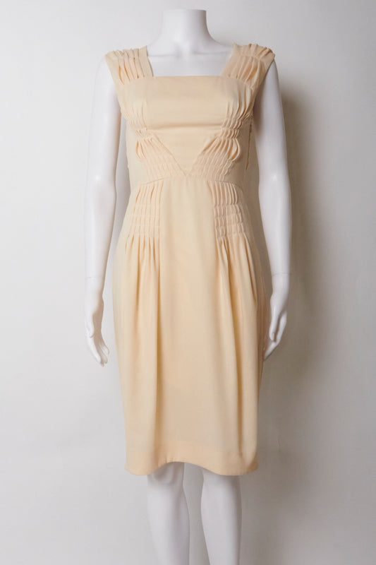 Christian Dior 2007 Cream Ruched Midi Dress